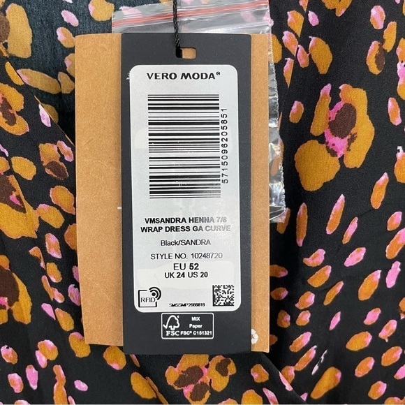 Vera Moda Curve Sandra Henna 7/8 Faux Midi Wrap Dress Sleeve Floral Print NWT - Picture 11 of 15